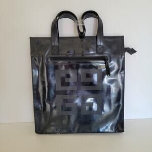 GIVENCHY PARFUMS Black Patent Faux Leather Tote Bag Zipper Top 4G‎ Logo